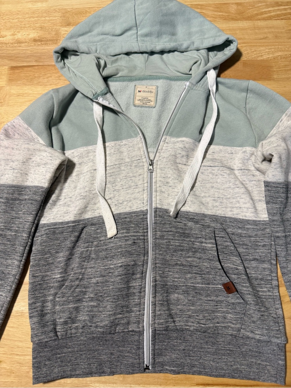 Women’s Doublju Colorblock Full Zip Hoodie Jacket Medium Sage Green Gray